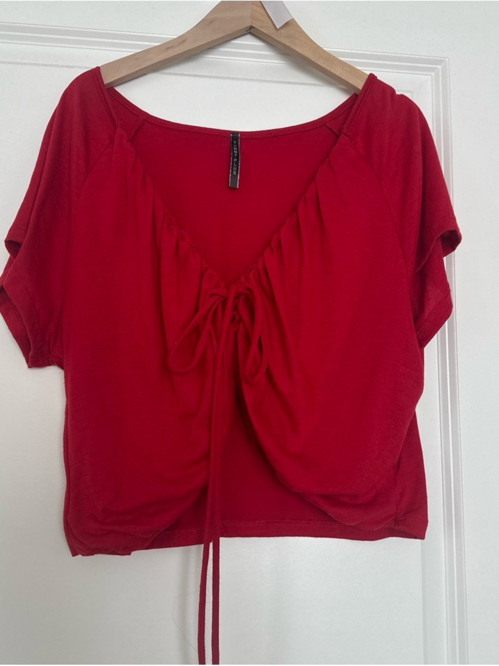 Women’s Red Drawstring V-Neck Top